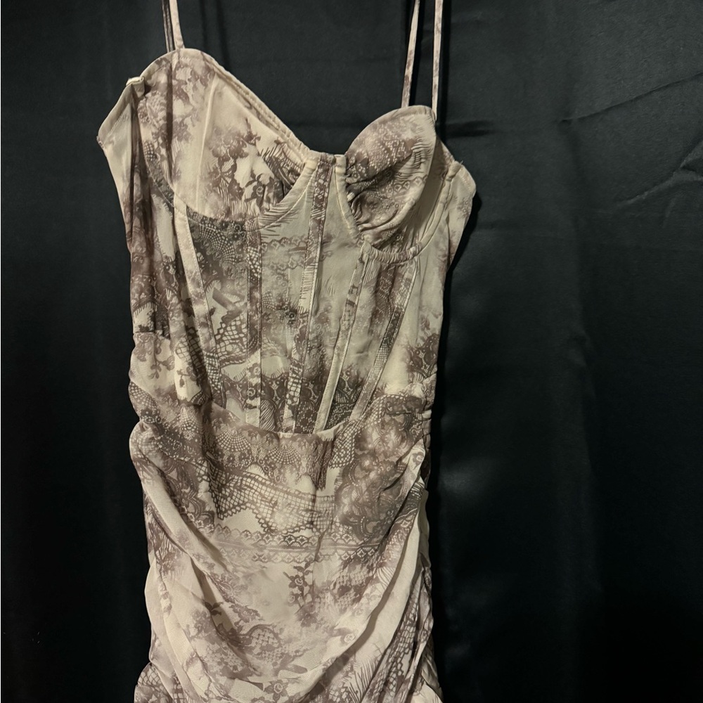 PrettyLittleThing Cream and Brown Lace Chemise